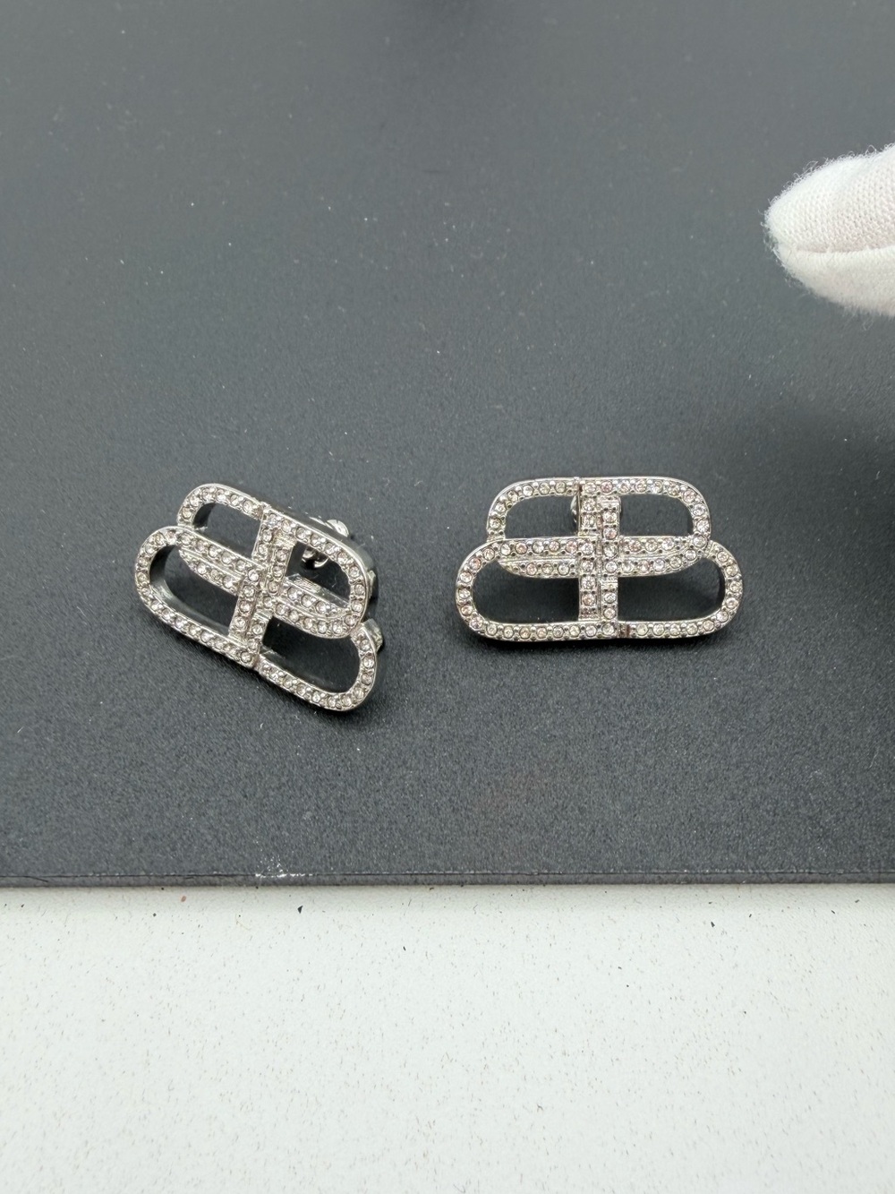 Balenciaga Silver Diamond Crystal Earrings